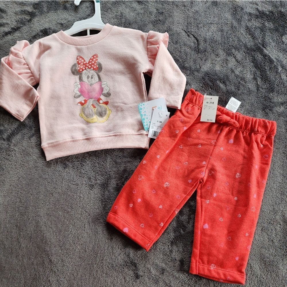 NEW BABY Girls' 2pc Minnie Mouse Valentine's Day Printed Pants Set various sizes